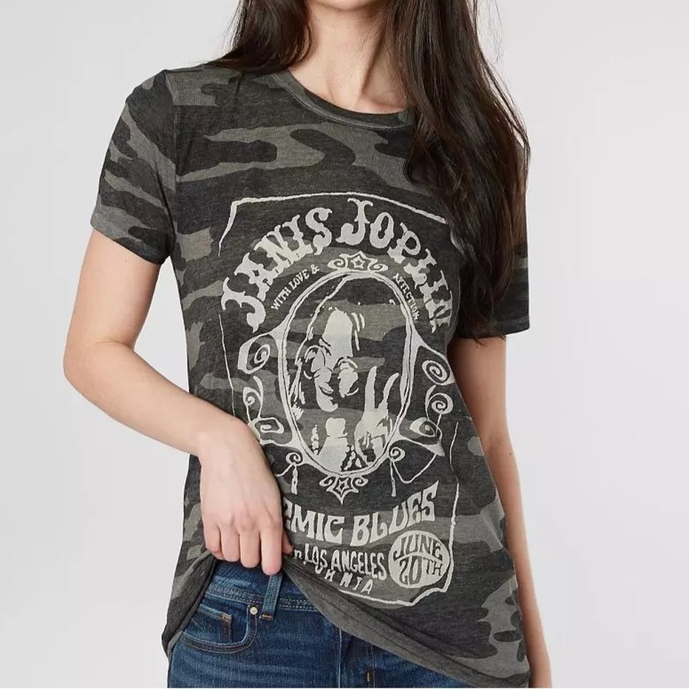 Lucky Brand Janis Joplin Camo Graphic Tee Size Small